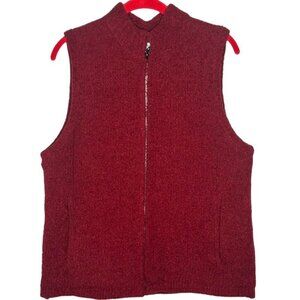 Burgundy Red Fuzzy Teddy Vest Womens L Zip Front Soft Pockets Cozy Outdoor Soft